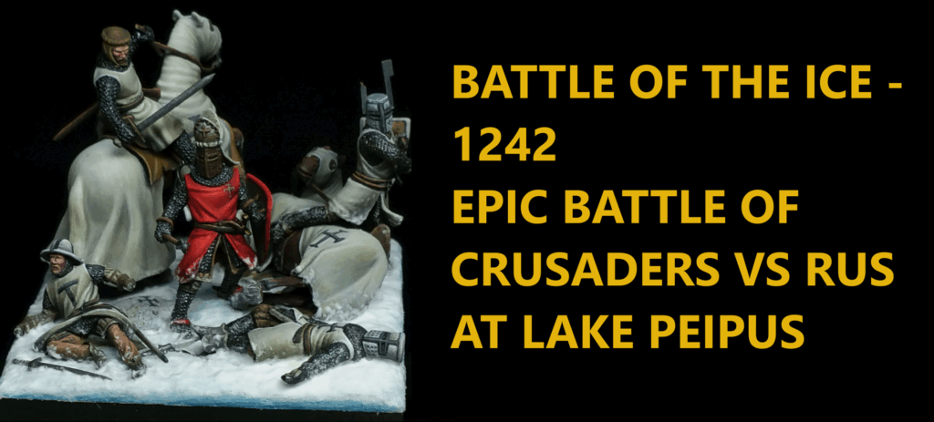 Lake Peipus 1242 battle on the Ice miniature diorama 28mm mounted crusader knight miniature — 32mm compatible, 3D printable STL for historical wargaming by Northern Crusades Miniatures