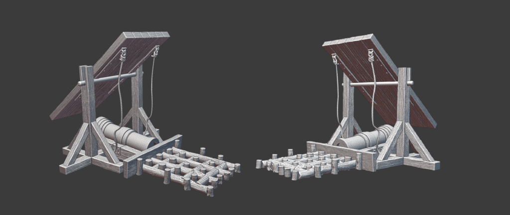 28mm medieval bombard siege cannon with wooden protection screen — historical wargaming terrain model by Northern Crusades Miniatures