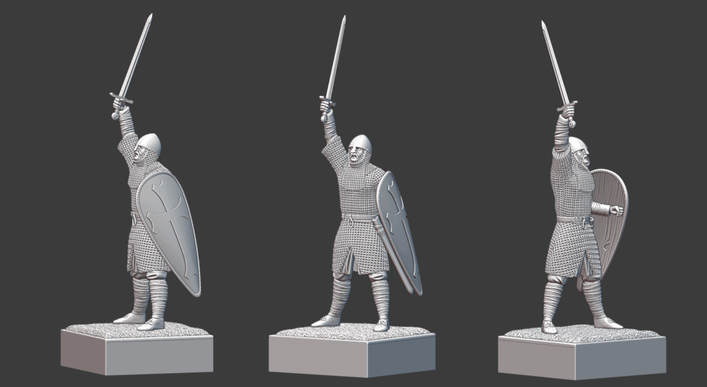 28mm medieval knight on foot with weapon raised — 3D printable STL wargaming miniature by Northern Crusades Miniatures