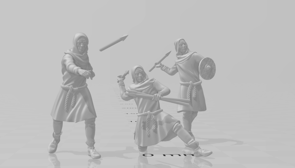 Medieval civilian spearmen throwing Javelins at the enemy 28mm 32mm STL printable miniature