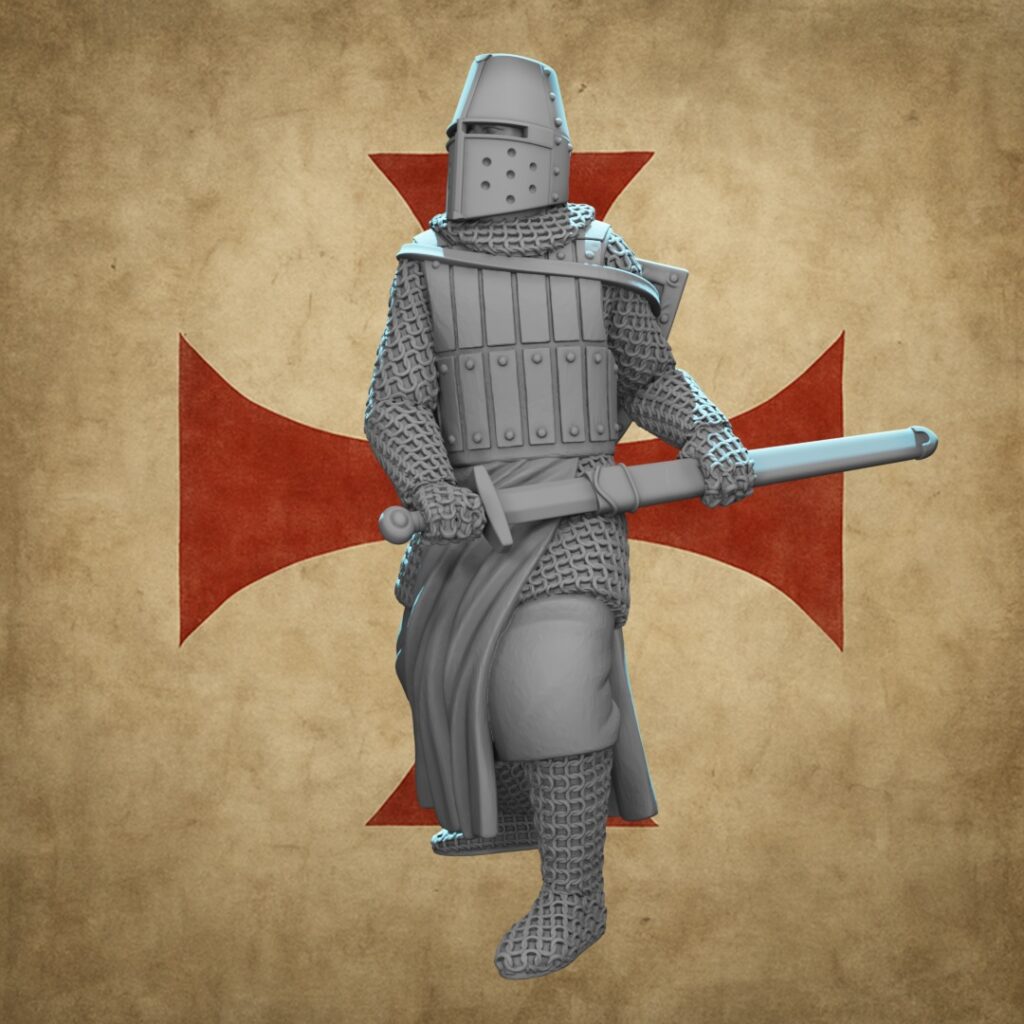 Medieval crusader knight 28mm 32mm miniature drawing his sword as he enters the battle