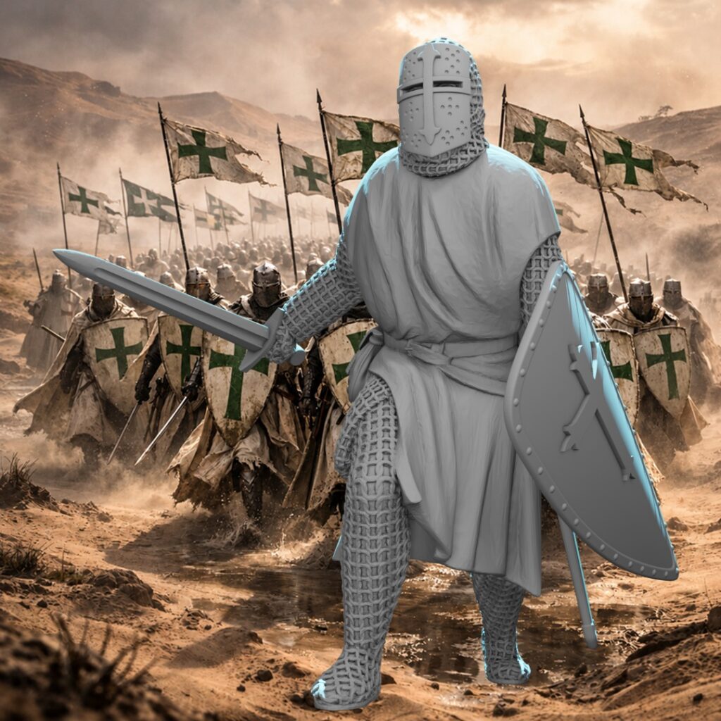Medieval Leper Knight of the Order of Saint Lazarus – 3D Printable Crusader Miniature for Wargaming March into battle with this highly detailed Medieval Leper Knight of the Order of Saint Lazarus, a unique 3D printable miniature inspired by the legendary crusading order known for caring for lepers while fighting in the Holy Land.